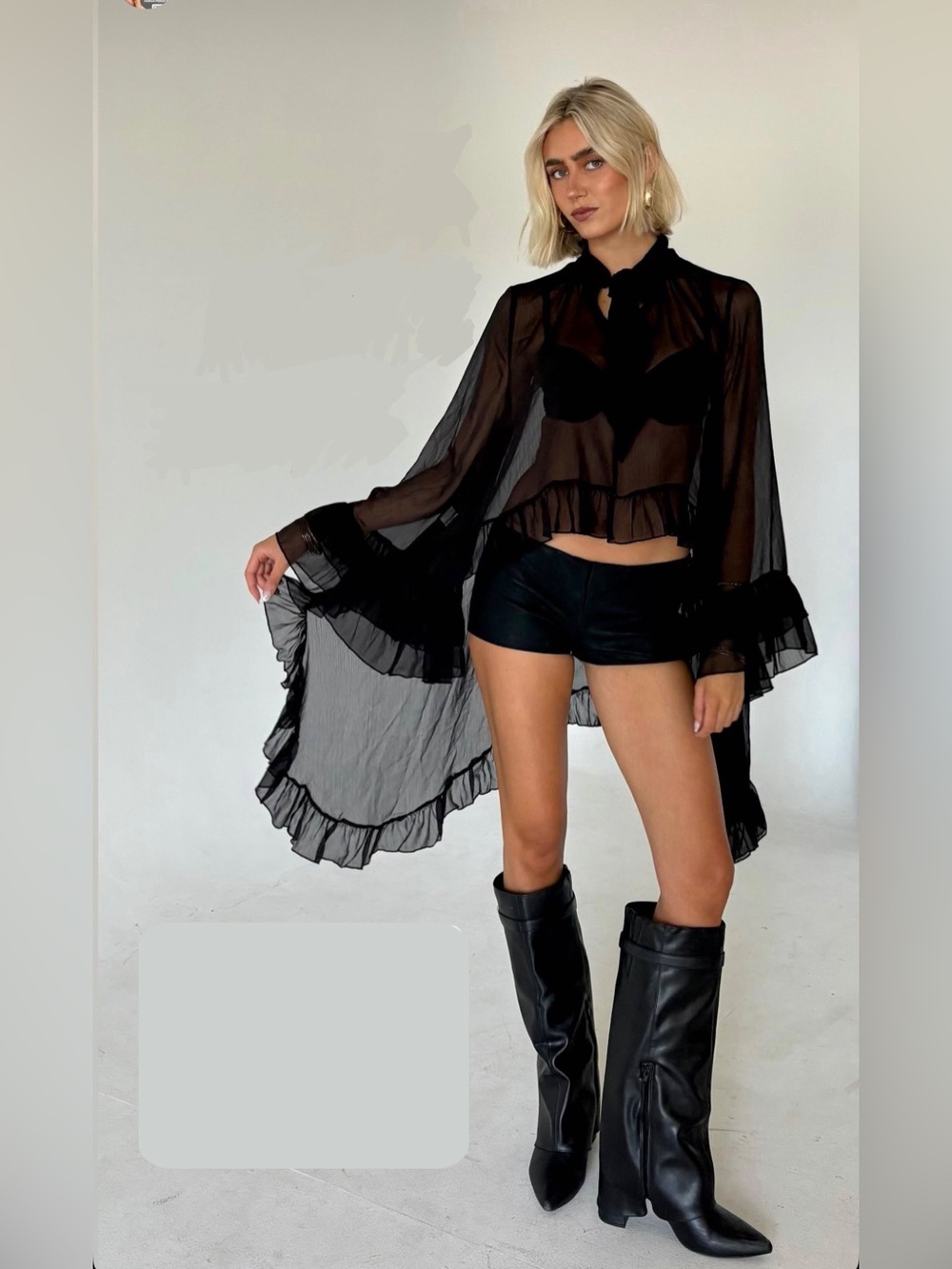 Boho black blouse with bell sleeves